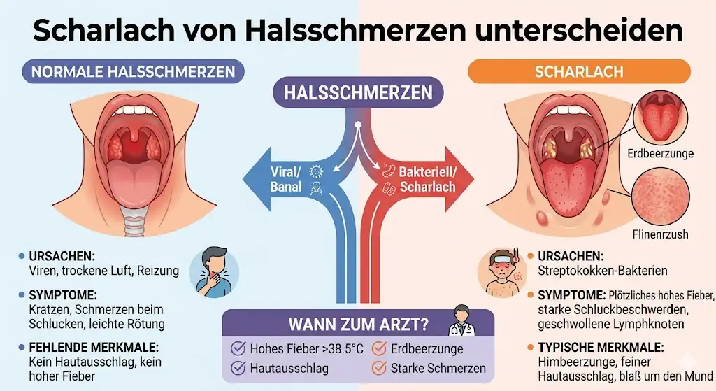 Scharlach von Halsschmerzen unterscheiden